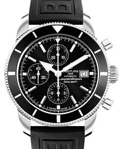 Superocean Heritage Chronograph in Steel with Black Bezel on Black Rubber Strap with Black Dial