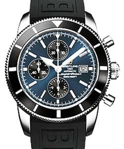 Superocean Chronographe Heritage in Steel with Black Bezel on Black Rubber Strap with Blue Dial