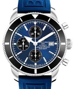 Superocean Chronographe Heritage in Steel with Black Bezel on Blue Diver Pro III Strap with Blue Dial