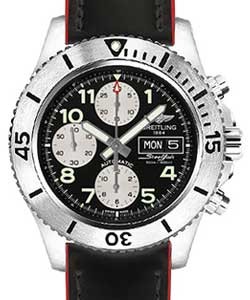 Superocean Chronograph Automatic in Steel Black Calfskin  -Black Dial - Luminous Arabic Marker
