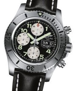Superocean Chronograph Steelfish in Steel on Black Calfskin Leather Strap with Black Dial