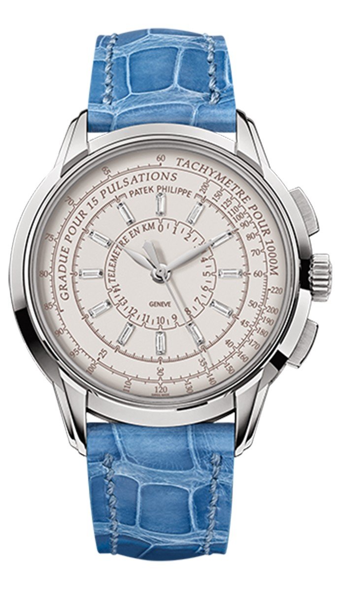 175th Anniversary Collection Multi-Scale Chronograph 37mm Automatic in White Gold on Blue Crocodile Leather Strap with Silver Opaline Dial