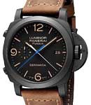 PAM 580 - Luminor 1950 3 Days Chrono Flyback in Black Ceramic on Brown Calfskin Leather Strap with Black Dial
