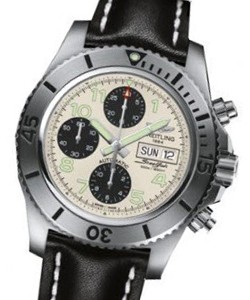 Superocean Chronograph in Steel Black Leather Strap- Silver Dial - Black Subdials