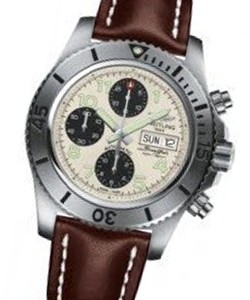 Superocean Chronograph in Steel on Brown Calfskin Leather Strap with Silver Dial and Black Subdials
