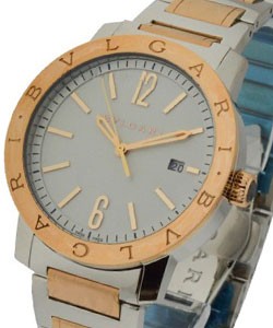 Bvlgari-Bvlgari 41mm in Steel and Rose Gold Bezel on 2-Tone Bracelet with White Dial