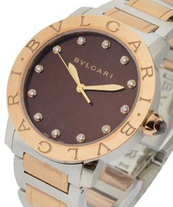 Bvlgari-Bvlgari 37mm Automatic in 2-Tone SS and RG on Bracelet with Brown Diamond Dial