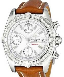 Windrider Chrono Cockpit Men''''''''s in Steel - Diamond Bezel Brown Leather Strap with White MOP Dial