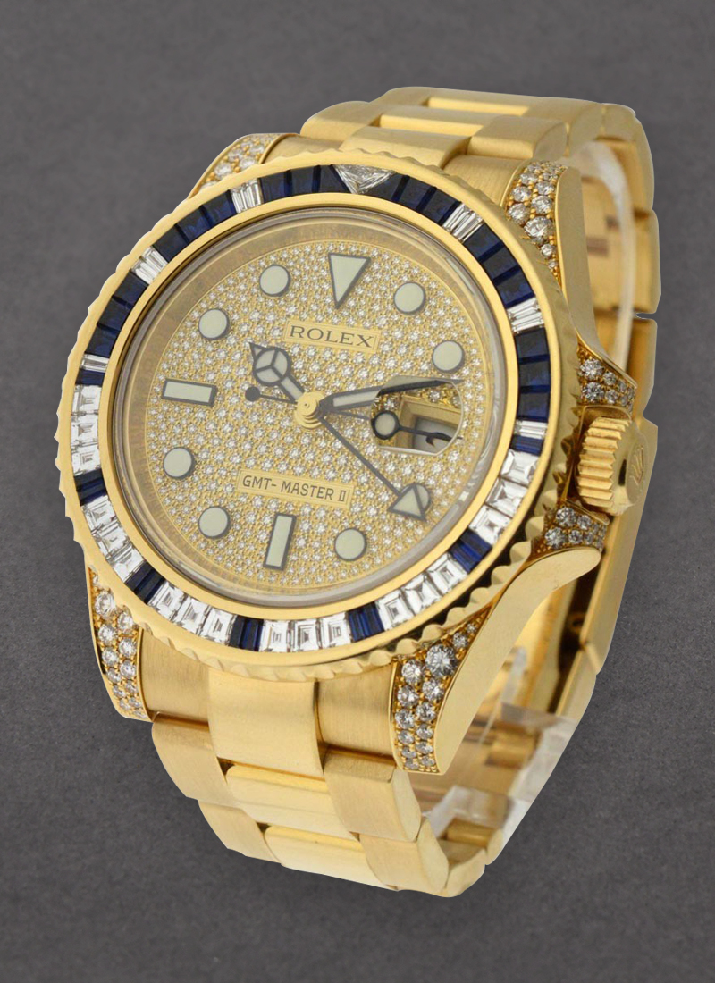 Pre-Owned Rolex GMT Master II in Yellow Gold with Diamond Bezel