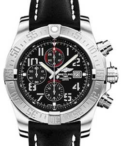 Super Avenger II Chronograph in Steel On Black Calfskin Leather Strap with Black Arabic Dial