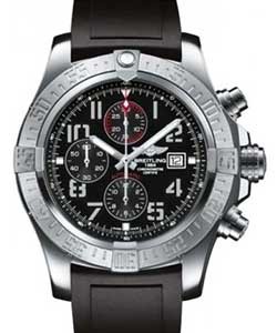 Super Avenger II Mens Automatic Chronograph - Steel On Black Rubber Strap with Black  Arabic Dial