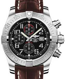 Super Avenger II Mens Automatic Chronograph - Steel On Brown Crocodile Strap with Black  Arabic Dial