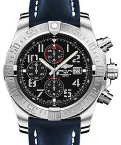 Super Avenger II Mens Automatic Chronograph - Steel On Blue Leather Strap with Black  Arabic Dial