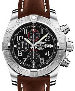 Super Avenger II Mens Automatic Chronograph - Steel On Brown Leather Strap with Black  Arabic Dial