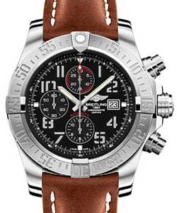 Super Avenger II Mens Automatic Chronograph - Steel On Gold Leather Strap with Black  Arabic Dial