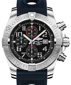 Super Avenger II Mens Automatic Chronograph - Steel On Blue Ocean Rubber Strap with Black  Arabic Dial