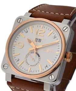 BRO3 Bi Color Power Reserve & Big Date in Steel with Rose Gold Bezel on Tan Calfskin Leather Strap with Opaline Dial