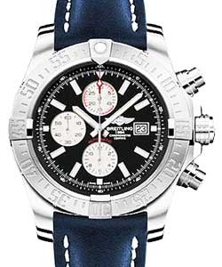 Super Avenger II Men's Automatic Chronograph - Steel On Blue Leather Strap with Black Dial