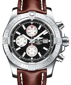 Super Avenger II  Chronograph in Steel On Brown Calfskin Leather Strap with Black Dial