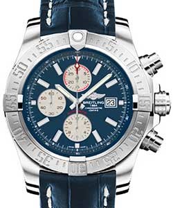 Super Avenger II Chronograph in Steel On Blue Crocodile Strap with Blue Dial