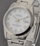 Steel Mid Size Datejust with Oyster Bracelet Smooth Bezel - White Roman Dial