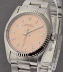 Mid Size - Oyster Perpetual - Steel with Fluted Bezel on Oyster Bracelet with Salmon Arabic Dial