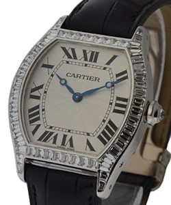 Tortue Large Size with Baguette Bezel White Gold on Strap with Silver Dial - Boutique Edition