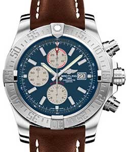 Super Avenger II Chronograph in Steel On Brown Leather Strap with Blue Dial