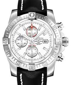 Super Avenger II Men's Automatic Chronograph in Steel On Black Leather Strap with Silver Dial