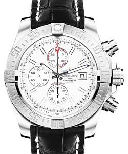 Super Avenger II Men's Automatic Chronograph in Steel On Black Crocodile Strap with Silver Dial