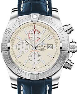 Super Avenger II Men's Automatic Chronograph in Steel On Blue Crocodile Strap with Silver Dial