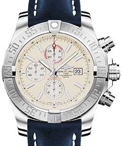 Super Avenger II Men's Automatic Chronograph in Steel On Blue Leather Strap with Silver Dial