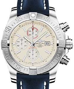 Super Avenger II Men's Automatic Chronograph in Steel On Blue Leather Strap with Silver Dial