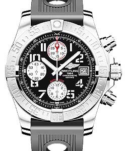 Super Avenger II Chronograph in Steel On Black Ocean Rubber Strap with Black Dial