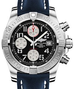 Super Avenger II Men's Automatic Chronograph in Steel On Blue Leather Strap with Black Dial