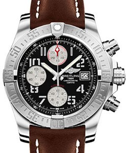 Super Avenger II Men's Automatic Chronograph in Steel On Brown Leather Strap with Black Dial