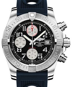 Super Avenger II Men's Automatic Chronograph in Steel On Blue Ocean Rubber Strap with Black Dial