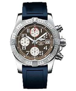 Super Avenger II Men's Automatic Chronograph in Steel On Blue Rubber Strap with Brown Dial - White Subdials
