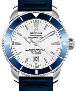 Superocean Heritage 46mm in Steel On Blue Rubber Strap with Silver Dial and Blue Bezel