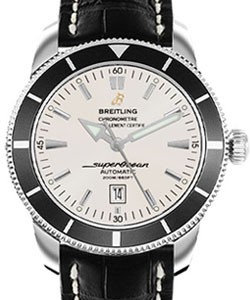 Superocean Heritage 46mm Mens in Steel On Black Crocodile Strap with Silver Dial