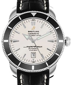 Superocean Heritage 46mm Mens in Steel On Black Crocodile Strap with Silver Dial