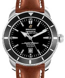 Superocean Heritage 46mm Mens in Steel On Brown Leather Strap with Black Dial