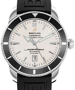 Superocean Heritage in Steel with Black Bezel on Black Rubber Strap with Silver Dial