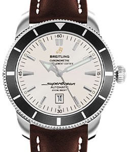 Superocean Heritage 46mm Men's in Steel on Brown Leather Strap with Silver Dial