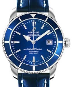 Superocean Heritage 42mm Chronograph Men's in Steel On Blue Crocodile Strap with Blue Dial