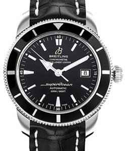 Superocean Heritage 42mm Chronograph Mens in Steel On Black Crocodile Strap with Black Dial