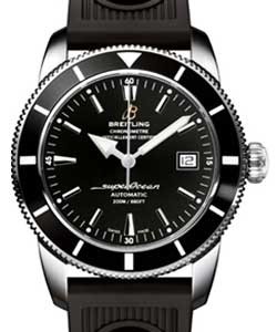 Superocean Heritage 42mm Chronograph Mens in Steel Black Ocean Black Rubber Strap with Black Dial