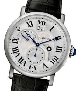 Rotonde de Cartier Retrograde Time Zone in Steel on Black Leather Strap with Silver Dial