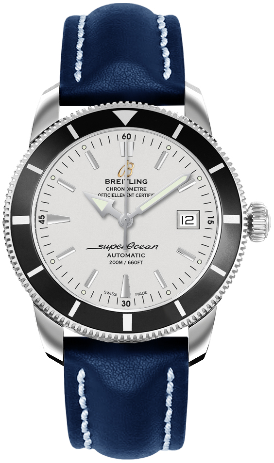 Superocean Heritage 42 Men's Automatic in Steel On Blue Leather Strap with Silver Dial