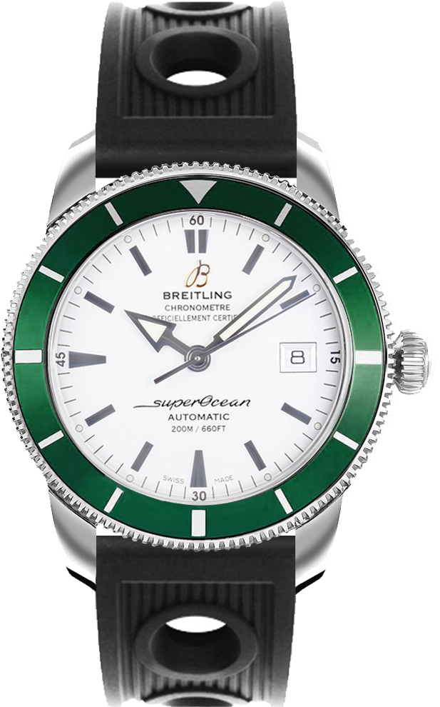 Superocean Heritage 42mm Automatic in Steel on Black Ocean Rubber Strap with Stratus Silver Dial